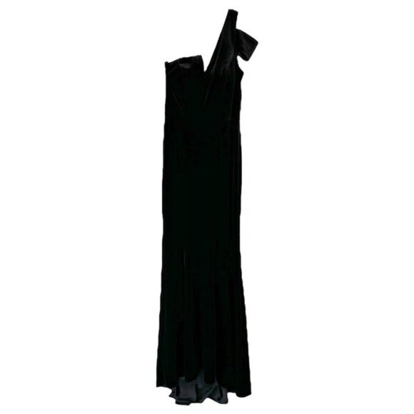 Betsy and Adam Ella Velvet One Shoulder Long Black Gown Dress Size 8 - Picture 3 of 11